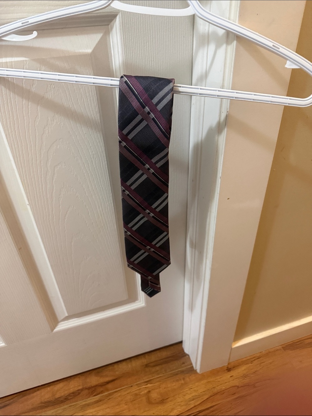 Joseph & Feiss Burgundy and Gray Plaid Silk Tie